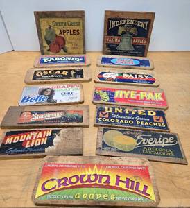 lot 94 image: Nice Lot of Vintage Advertising Wooden Fruit Crate Ends
