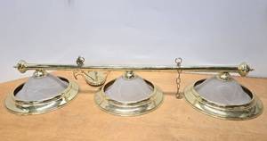 lot 131 image: Brass & Glass 3-Light Hanging Pool Table Lamp