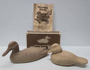 lot 142 image: Wooden Bird Factory Unpainted Duck Decoys