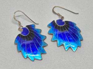lot 168 image: Excellent Larger Size Vintage Cloisonn Enameled Silver Feather Earrings