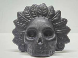lot 180 image: Black Clay Aztec Death Whistle wSkull