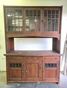 lot 190 image: Antique Oak Built-In Buffet  Hutch with Beautiful New Finished Sides Included