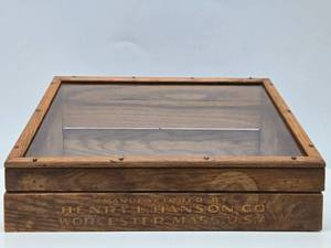 lot 196 image: Excellent Antique Hardware Store Slanted Oak Advertising Tool Display Cabinet - Henry L. Hanson Company