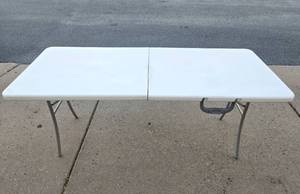 lot 203 image: COSCO 6-Foot White Plastic Folding utility Table