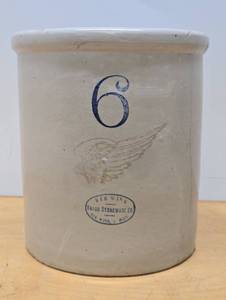 lot 205 image: Vintage RED WING 6 Gallon Stoneware Crock (Hairline)