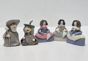 lot 255 image: Group of Small Signed etc Clay Figures w Witch & Wizard