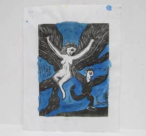 lot 284 image: Original Woodblock Dreamy Couple Art Print Unmatted 16