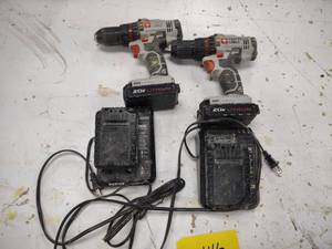 lot 146 image: (2) Porter Cable 20v Drills, (2) Ex...