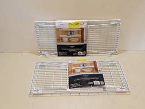 lot 34 image: (2) MAINSTAYS LONG STACKING SHELVES