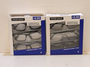 lot 80 image: (2) FOSTER GRANT 2.50 READING GLASSES 3PK.