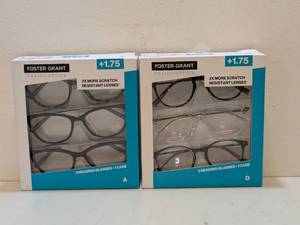 lot 81 image: (2) FOSTER GRANT 1.75 READING GLASSES 3PK.