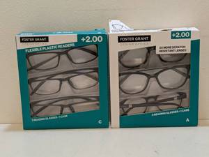 lot 84 image: (2) FOSTER GRANT 2.00  READING GLASSES 3PK.