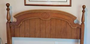 lot 31 image: Pretty Carved Queen Headboard and Frame