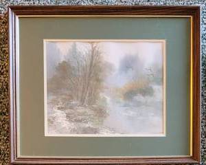 lot 61 image: Ethereal Artist Signed Forest Landscape Watercolor Art