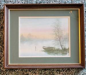 lot 62 image: Watercolor Framed Art  Moored Boat, Artist Signed