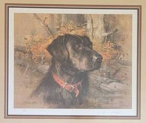 lot 64 image: LE Framed Print  Black Lab Dog  by Ahett, 113950
