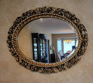 lot 21 image: Large Gold Gilt Beveled Glass Wall Mirror
