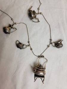lot 50 image: Whimsical Sterling Silver Tea Service Charm Necklace