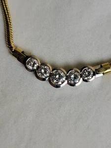 Bezel Set 5 Diamond Necklace on 14k Yellow Gold Chain ~ 8g