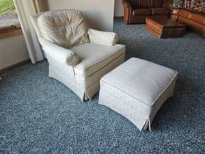 lot 143 image: Linen White Accent Armchair Ottoman