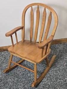 lot 246 image: Adorable Miniature Blonde Wood Childrens Rocking Chair