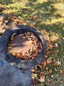 lot 28 image: Outdoor Metal Bench and Fire Pit Set