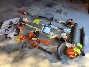 lot 61 image: Stihl Outdoor Power Equipment Lot - Blower, Chainsaw, Trimmers, Hedge Trimmer & Accessories