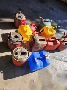 lot 63 image: Collection of Assorted Metal and Plastic Fuel Cans and Containers