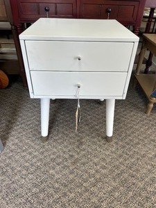 lot 30 image: Safavieh Lyla Mid Century Retro Silver Cap Nightstand - MSRP $335