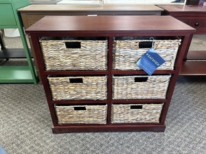 lot 36 image: Safavieh Keenan 6 Wicker Basket Storage Chest - MSRP $415