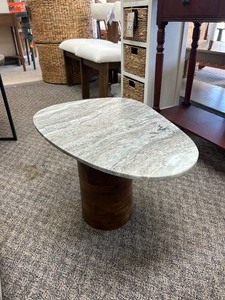 lot 56 image: Safavieh Mono Medium Marble Side Table - MSRP $178