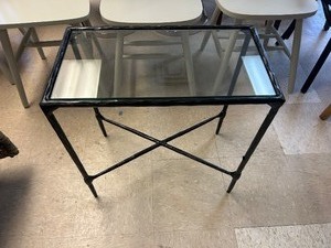 lot 121 image: Safavieh Glass Metal Side Table - MSRP $299