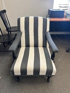 lot 145 image: Safavieh Devona Awning Stripe Arm Chair - MSRP $605