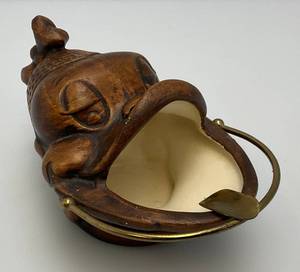 lot 48 image: RARE MCM Vintage 1956  Hawaii Treasure Craft Pottery Tiki Ashtray 6 12L x 3 14 H x 4 W