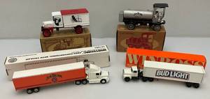 lot 58 image: Misc. Ertl Miniature Die-Cast Semi Trucks, Auto Banks And More (Most With Advertising) NIB