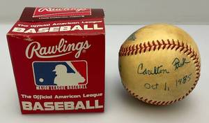 lot 82 image: Carlton Fisk Autographed And Dated baseball