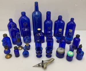 lot 157 image: Large Lot Of Vintage Colbalt Blue Glass Bottles And More