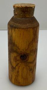 lot 178 image: Antique Wooden Gun Powder Bottle 1 14 x 4 38 With Original Cork