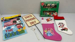 lot 183 image: Misc. Vintage Christmas Items And Collectibles  Including Mickey Mouse, Cinderella And More