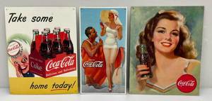 lot 197 image: 1990s Tin Coca-Cola Signs 2 12.5 x 16 1 8.5 x 16