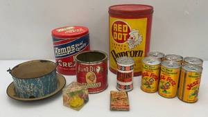 lot 213 image: Misc.. Vintage Advertisement Tins Including KEMPS Ice Cream, Red Dot Popcorn And More