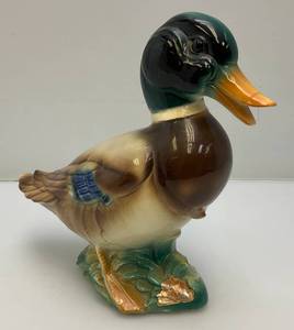 lot 214 image: Vintage ROYAL Windsor Ceramic Mallard Duck With Foil Label9 12 H x 10 12 L x 4 12 W (Crazing Present In Clear Coat) Tip Of Beak Repaired