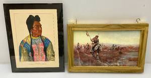 lot 218 image: Misc. Vintage Framed Behind Glass Native American Prints Including On The Move 10 x 18.5 And Morning Bird 11 x 14