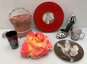 lot 219 image: Vintage Bustier Lamp, Fdlower Handbag And Marilyn Monroe Items Misc. Vintage Tobbacco Tins And More