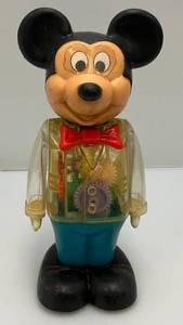 1978 Gabriel Mickey Mouse Wind Up Mechanical Toy Clear With Gears 9" (WORKS)