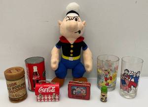 lot 248 image: Misc. Collectibles Including Popeye, Coca Cola Bank And More
