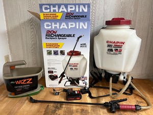 lot 105 image: Chapin 20V Rechargeable Backpack Sprayer with Scotts Wizz Spreader