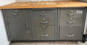 lot 121 image: Steel Workbench with Wood Top and Multiple Drawers