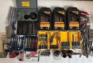 lot 123 image: Collection of Drill Bits, Hole Saws, and Hand Tools  Assorted Brands