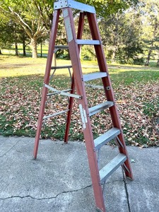 lot 166 image: 6-Foot Fiberglass Step Ladder with Metal Steps